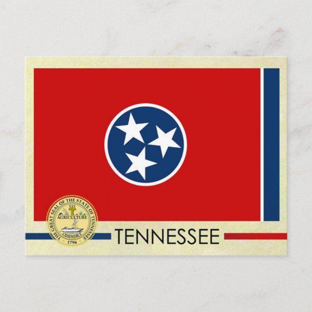 Cartão Postal Bandeira e selo do Estado do Tennessee (Frente)