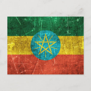 Cartão Postal Bandeira Envelhecida e Riscada da Etiópia