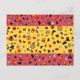 Cartão Postal Bandeira espanhola com artigos famosos de Espanha