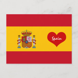 Cartão Postal Bandeira espanhola com coração vermelho - Espanh