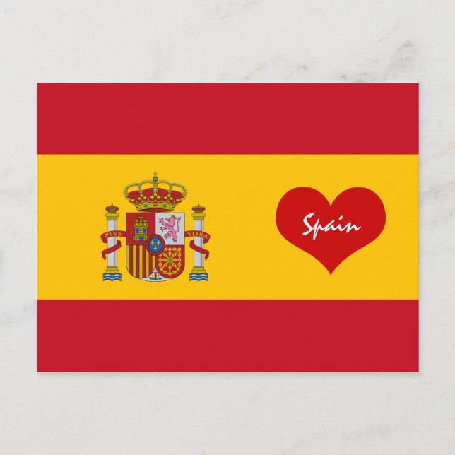 Cartão Postal Bandeira espanhola com coração vermelho - Espanha/ (Frente)