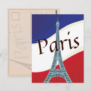 Cartão Postal Bandeira Francesa Torre Eiffel Paris Férias Viagem