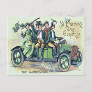 Cartão Postal Bandeira Irlandesa Shillelagh Verde Carro Trevo
