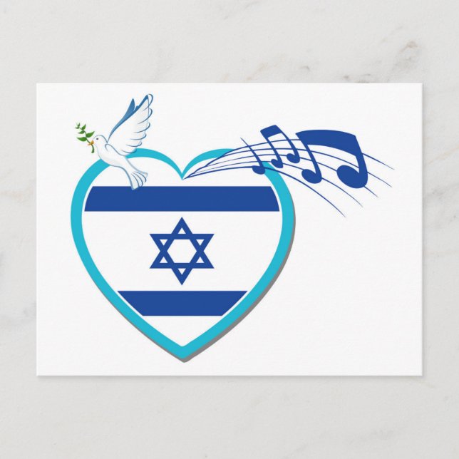 Cartão Postal bandeira israelita - música - paz - amor, (Frente)