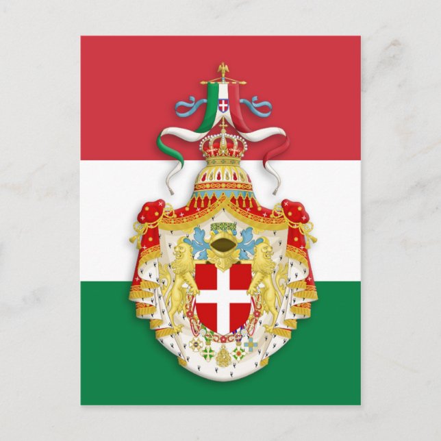 Cartão Postal Bandeira italiana com insígnia do Reino de Itália (Frente)