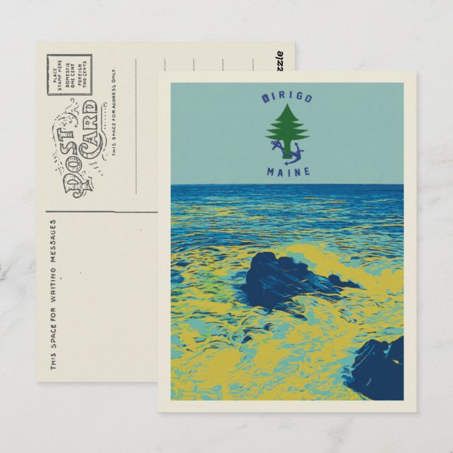 Cartão Postal Bandeira marítima do Maine EUA ilustração (Frente/Verso)