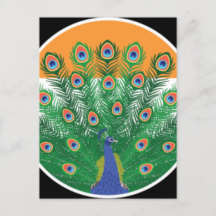 Cartão Postal Bandeira Nacional Indiana de Peafowl Índia