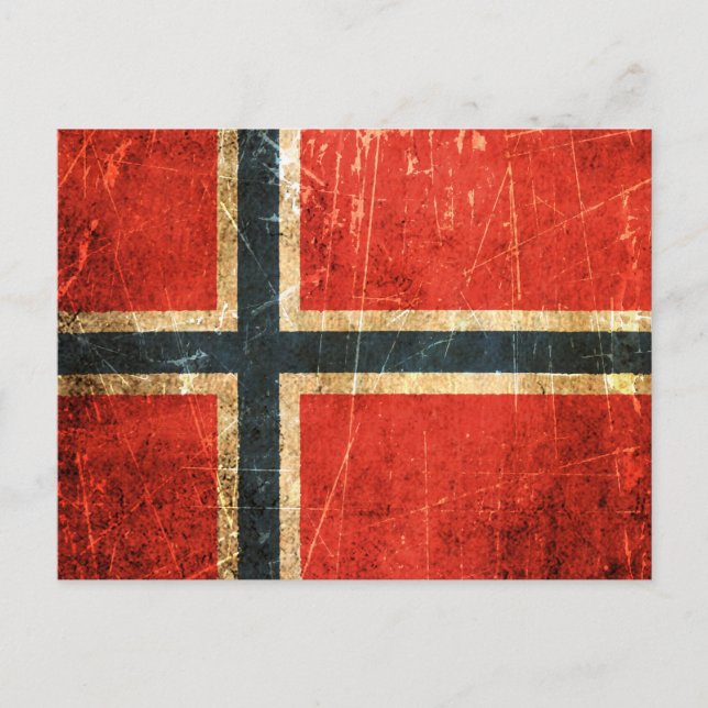 Cartão Postal Bandeira Norueguesa, Arranhada e Vestida (Frente)