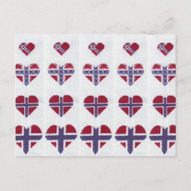 Cartão Postal Bandeira Norueguesa Heart Cross Stitch Nordic Noru (Frente)