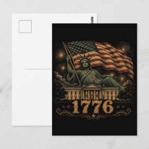 Cartão Postal Bandeira Patriótica Americana de 1776 Estátua da L