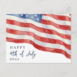 Cartão Postal Bandeira Patriótica de Aquarela EUA Moderna 4 de J