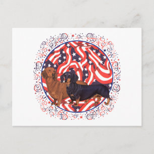 Cartão Postal Bandeira Patriótica de Dachshunds