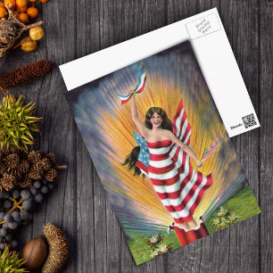 Cartão Postal Bandeira Patriótica Miss Liberty EUA