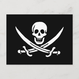 Cartão Postal Bandeira Pirata Caveira Espadas Cruzadas