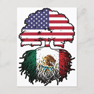 Cartão Postal Bandeira Raízes Árvore EUA México Americano Mexica