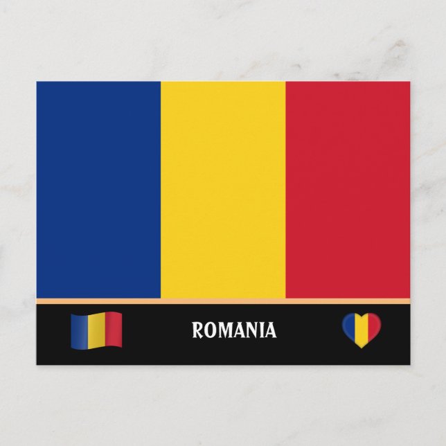 Cartão Postal Bandeira romena e viagem pelo país Romênia / Romên (Frente)