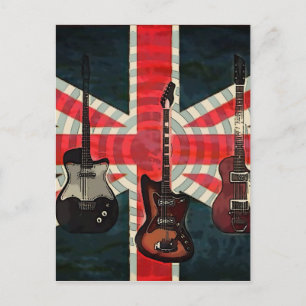 Cartão Postal Bandeira Union Jack Britânica Rock Roll Guitarra E