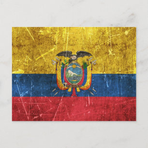 Cartão Postal Bandeira Vintage Aged e Arranchada do Equador