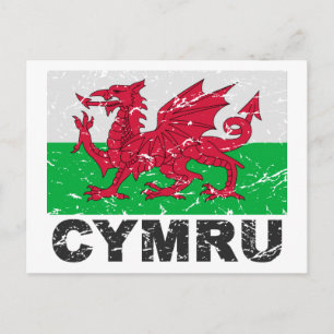Cartão Postal Bandeira Vintage CYMRU do País de Gales