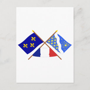 Cartão Postal Bandeiras cruzadas de Île-de-France e Essonne