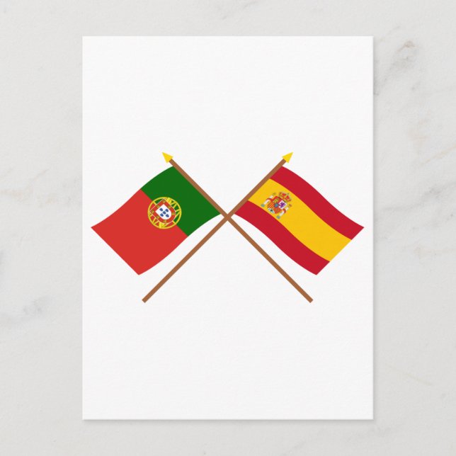 Cartão Postal Bandeiras cruzadas de Portugal e Espanhas (Frente)