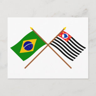 Cartão Postal Bandeiras cruzadas do Brasil e de São Paulo