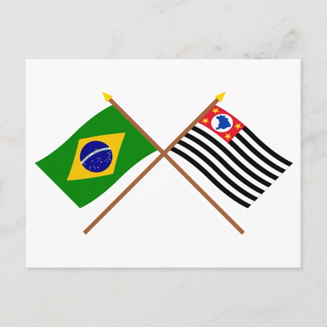 Cartão Postal Bandeiras cruzadas do Brasil e de São Paulo (Frente)