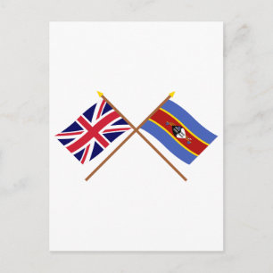 Cartão Postal Bandeiras cruzadas do Reino Unido e da Suazilândi