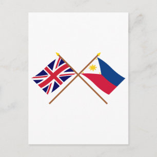 Cartão Postal Bandeiras cruzadas do Reino Unido e das Filipinas