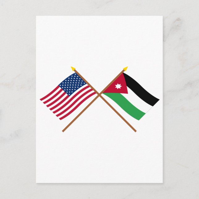 Cartão Postal Bandeiras cruzadas dos EUA e da Jordânia (Frente)