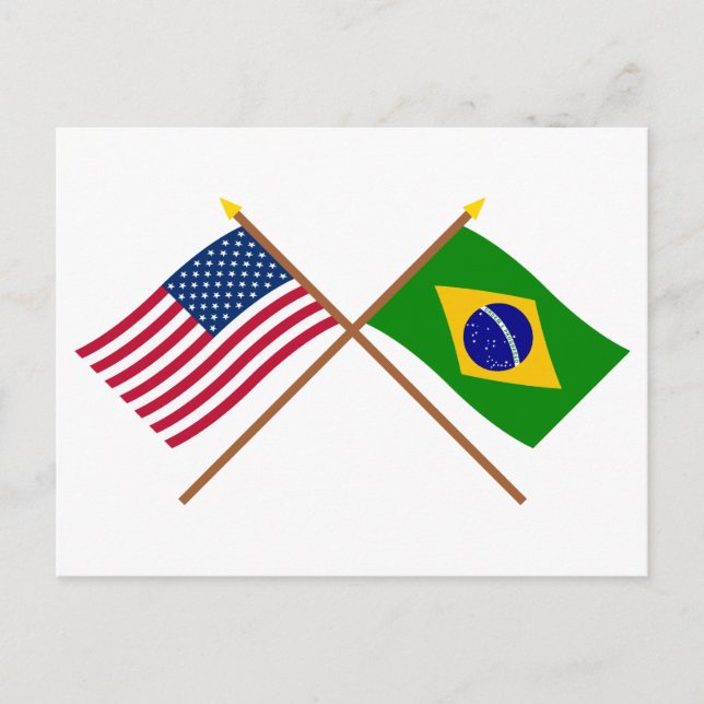 Cartão Postal Bandeiras cruzadas dos EUA e do Brasil (Frente)