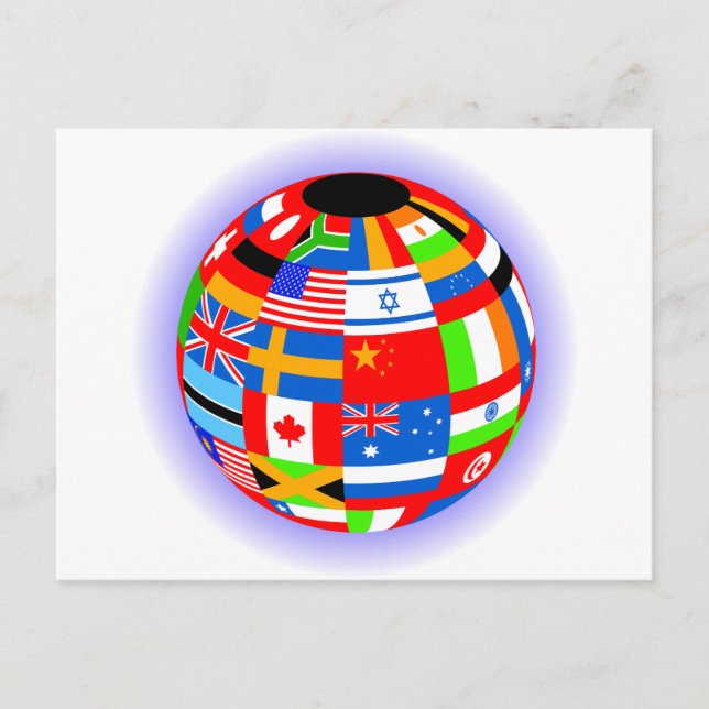 Cartão Postal bandeiras internacionais globo terra (Frente)