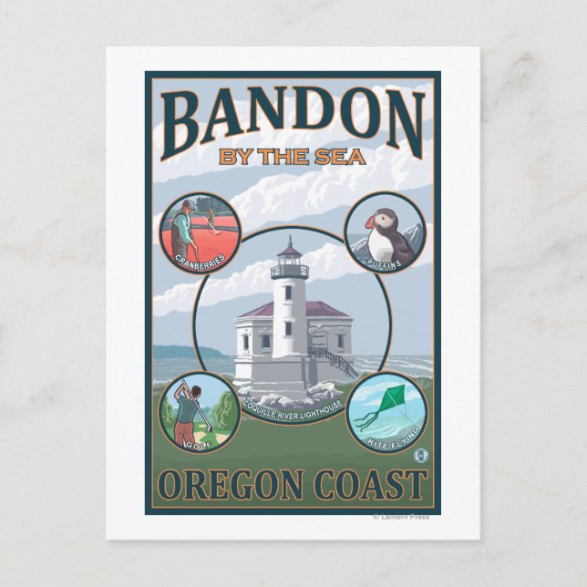 Cartão Postal Bandon, Poster de viagens do OregonScenic (Frente)