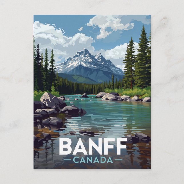 Cartão Postal Banff National Park Mountain River View (Frente)
