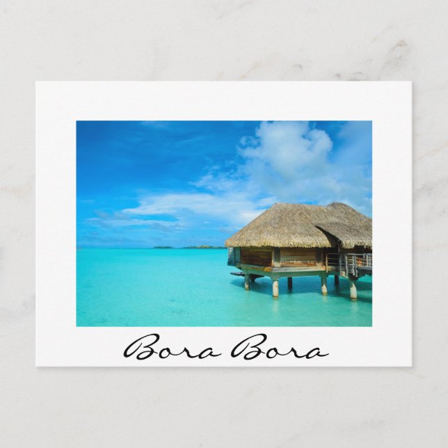 Cartão Postal Bangalô aquático sobre o branco de Bora Bora (Frente)