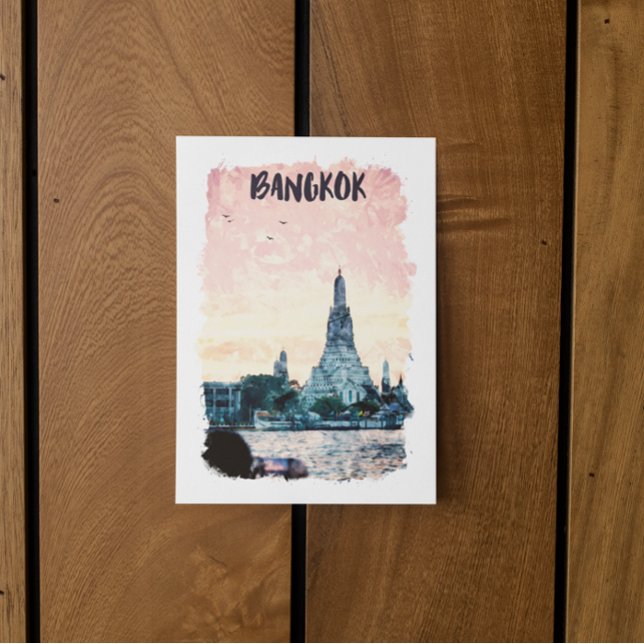 Cartão Postal Bangkok Tailândia City Sunset Watercolor (bangkok sunset postcard)