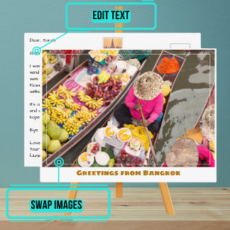 Cartão Postal Bangkok Tailândia Flutuando Mercado Moderno