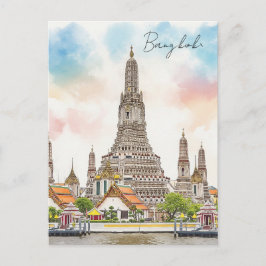 Cartão Postal Bangkok Tailândia Wat Arun Aquarela