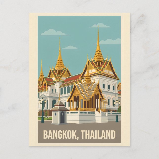 Cartão Postal Bangkok Thailand Vintage Travel Poster (Frente)