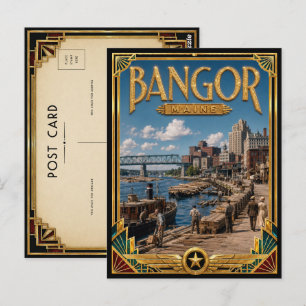 Cartão Postal Bangor Maine Vintage Art Deco Era de Ouro
