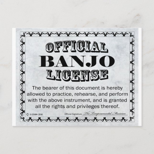Cartão Postal Banjo License (Frente)