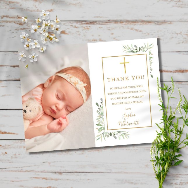 Cartão Postal Baptism Christening Greenery Foto Muito Obrigado (Criador carregado)