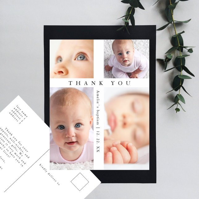 Cartão Postal Baptism Photo Collage Cross Modern Thank You (Criador carregado)