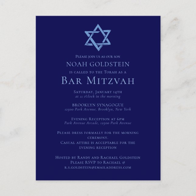 Cartão Postal Bar Azul Mitzvah Estrela Artística do Partido Davi (Frente)