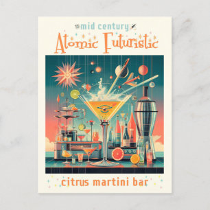 Cartão Postal Bar Citrus Martini futurística atômica do meio séc