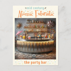 Cartão Postal Bar de Festa Futurista do Meio do Século Atômico