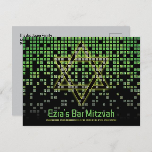 Cartão Postal Bar de jogador de vídeo azul Mitzvah Salve a data (Frente/Verso)