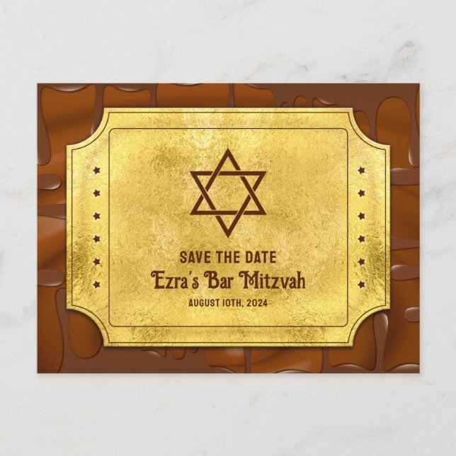 Cartão Postal Bar de tíquete de Ouro de Chocolate Mitzvah Salvar (Frente)