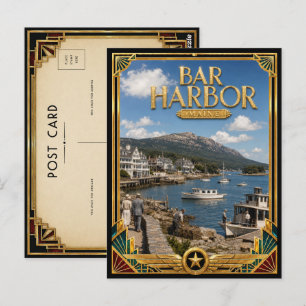 Cartão Postal Bar Harbor Maine Arte Deco Vintage Idade Dourada