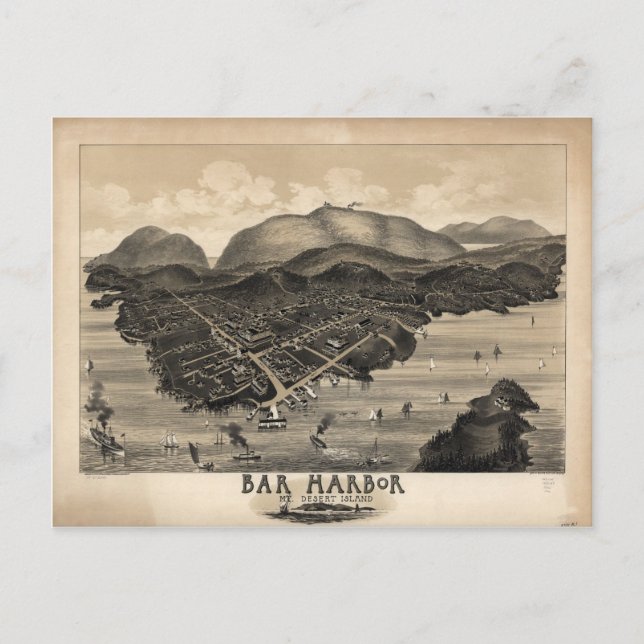 Cartão Postal Bar Harbour, Maine em 1886 (Frente)
